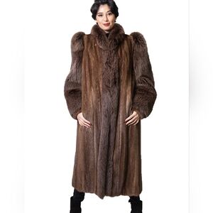 CLEARANCE Mink 48" Fur Coat w/ Matching Fox Trim